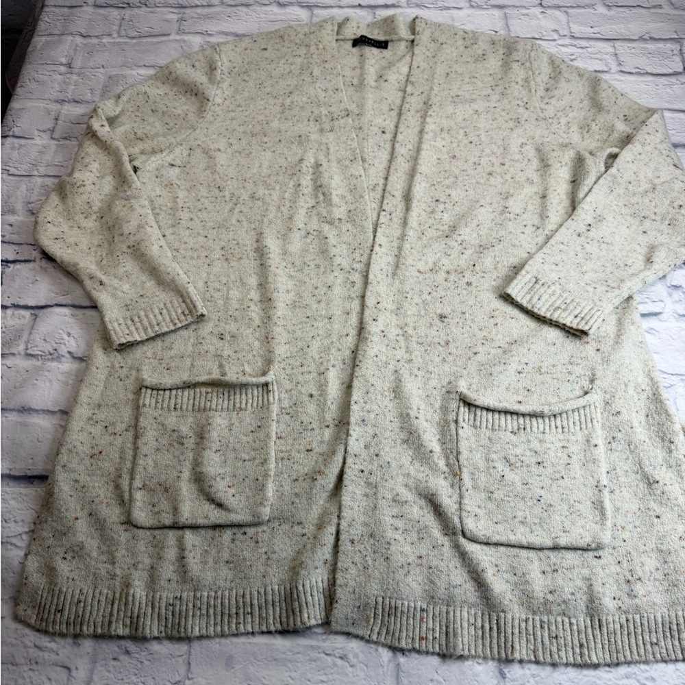 Stitch Fix Love Ellie Cream Speckled Open Cardigan. Layering. Minimalism.Size 2X